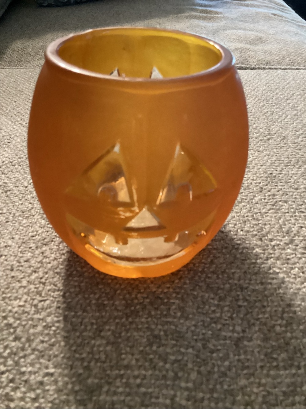 Orange Pumpkin Jack-O'-Lantern Glass Votive - HEAVY! 3.3 lbs